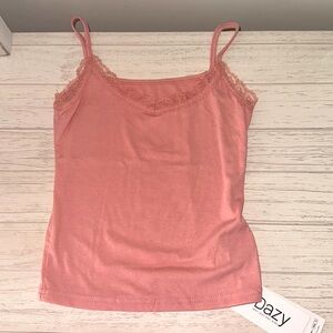 SHEIN Dazy peachy pink lace tank top